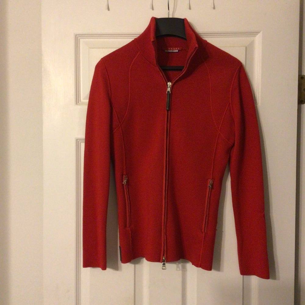 Prada Red jacket size 42 fits more small/med has a small snag see pic